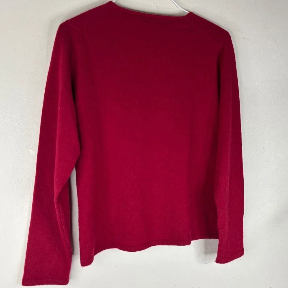 Mainbocher Sweater Womens L Red 100% Cashmere V-Neck Long Sleeve Knit Pullover